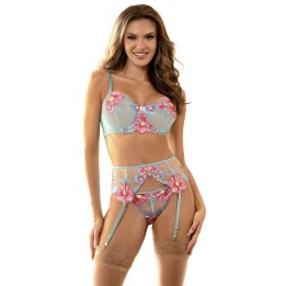 SUBBLIME - 957650 FLOWER EMBROIDERED BRA AND GARTER BELT SET PINK L/XL - D-242930 - Teknashop Ltd
