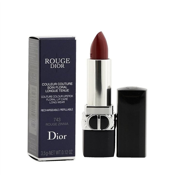 Christian Dior, Couture Colour, Satin Finish, Cream Lipstick, 743, Rouge Zinnia, Refillable, 3.5 g - Teknashop Ltd