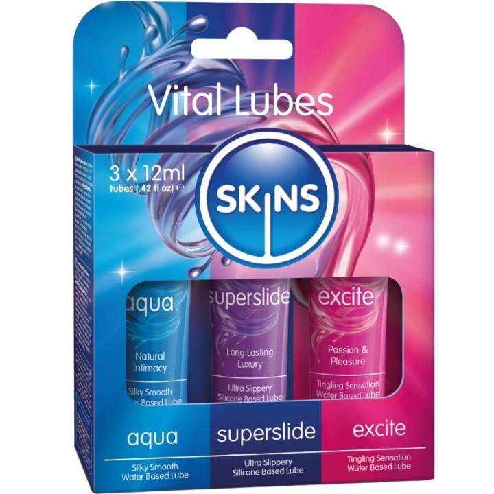 SKINS - VITAL LUBES KIT AQUA, SUPERSLIDE & EXCITE LUBRICANTS 3 x 12 ML - D-244883 - Teknashop Ltd