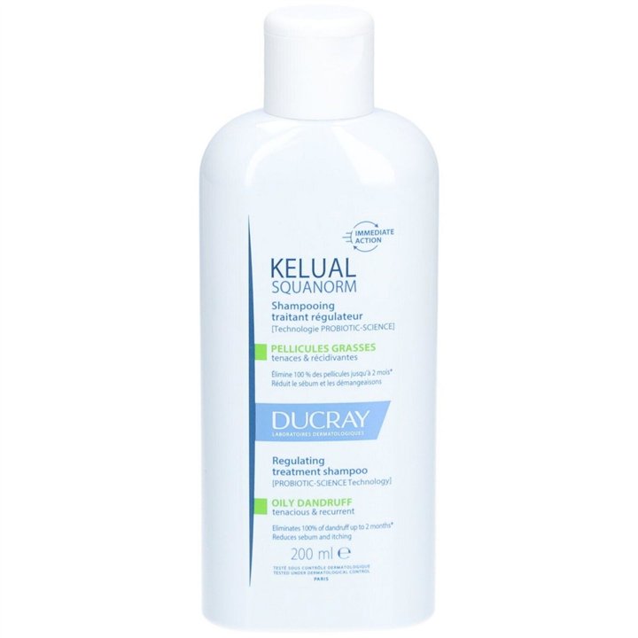 Ducray, Kelual Squanorm, Hair Treatment Shampoo, Anti-Dandruff & Sebum Control, For Scalp With Oily Dandruf, 200 ml - Teknashop 