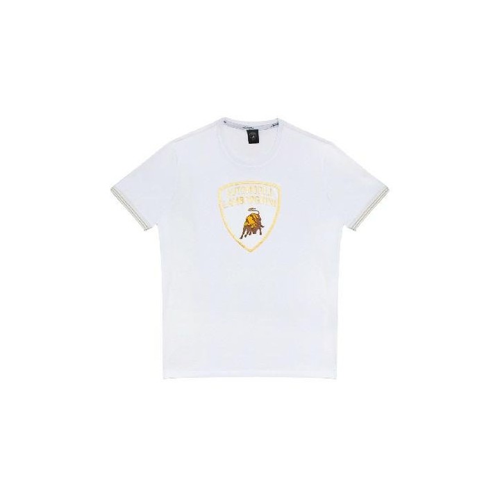 LAMBORGHINI SIZE L MENS3D GOLD LOGO T-SHIRT WHITE - LCSWB7S2-200-L - Teknashop Ltd