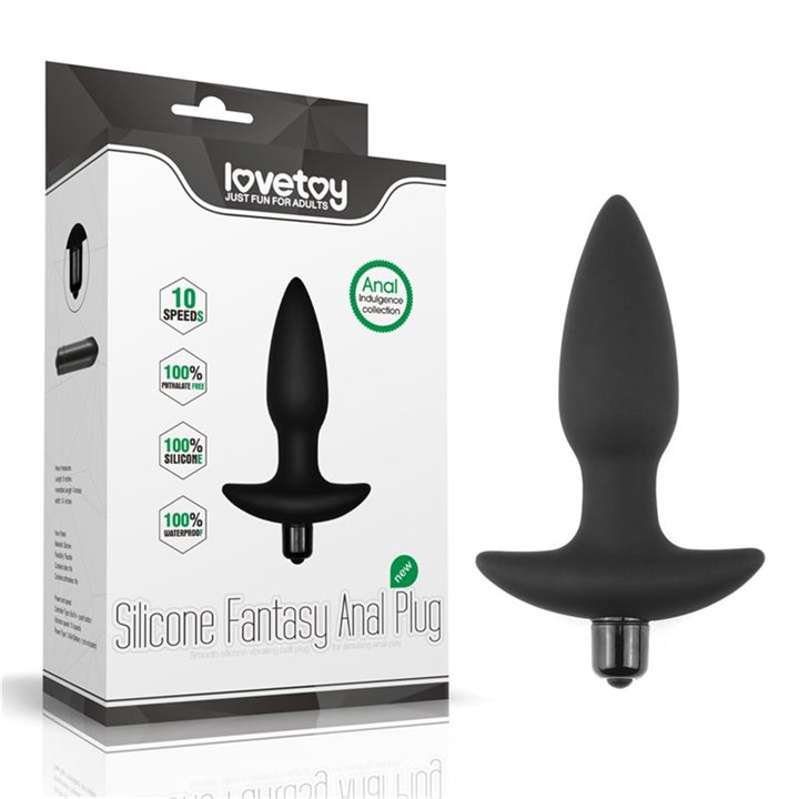 Butt Plug Fantasy Plug with Vibration Black - LO-LV2604 - Teknashop Ltd