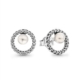 PANDORA JEWELRY Mod. TREATED FRESHWATER CULTURED PEARL & PAVÉ HALO STUD EARRINGS - WW.293154C01 - Teknashop Ltd