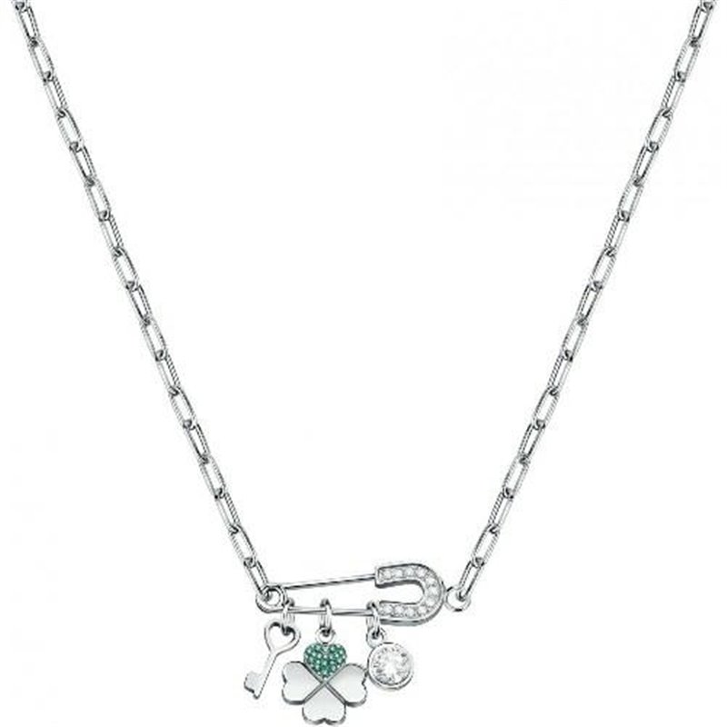 LA PETITE STORY NECKL.SAFETY PIN SS+4LEAF CLOVER WITH CZ