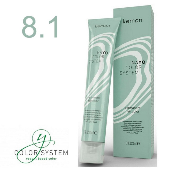 Kemon, Nayo 8 Hair Color, Permanent Hair Dye, 8.1 Light Ash Blonde, 50 ml - Teknashop Ltd