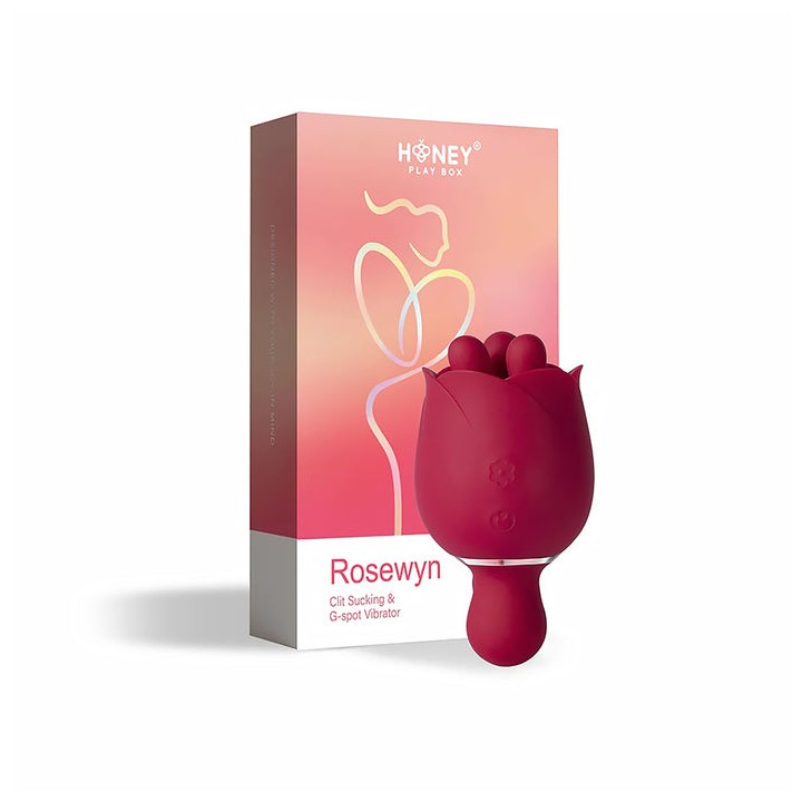 Honey Play Box, Rosewyn, Vibrator & Pinpoint Stimulator 2-In-1, 9 Rotating Modes & Finger Pinching Stimulation, Rose, USB Rechar