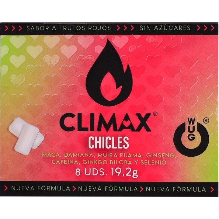 WUG Climax - Functional chewing gum with Maca, Damiana and Ginseng to enhance desire and intimate vitality. BLISTER 8 UNITS - D-