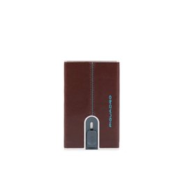 Piquadro, Blue Square, Leather Card Holder, Square Sliding System with Money Clip, PP5358B2R, Mahogany, For Men - Teknashop Ltd