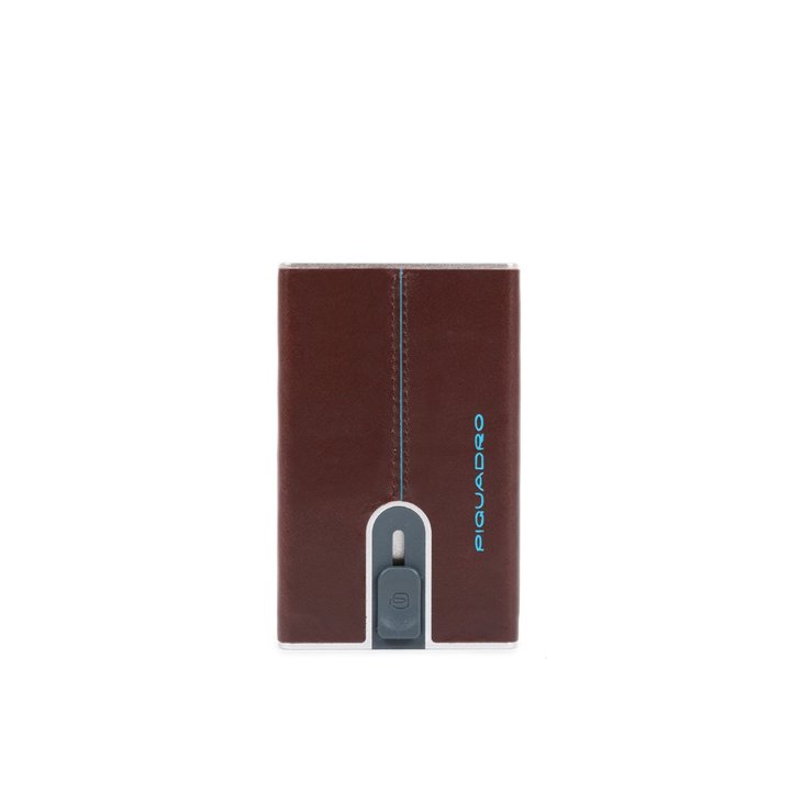 Piquadro, Blue Square, Leather Card Holder, Square Sliding System with Money Clip, PP5358B2R, Mahogany, For Men - Teknashop Ltd