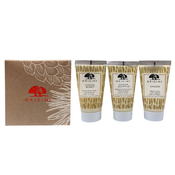Gift Set Origins: Origins, Body Wash, 30 ml + Ginger, Nourishing, Hand Lotion, 30 ml + Ginger Souffle, Nourishing, Body Cream, 3