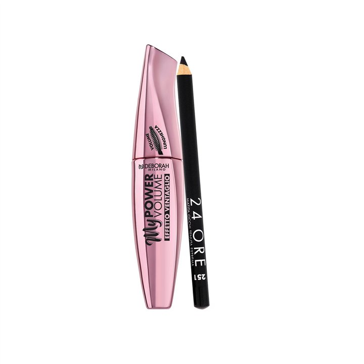 Set Deborah: 24H Extra, Gel Pencil Eyeliner, Black, 1.5 g + My Power, Waterproof, Volumizing, Mascara, Black, 14 ml - Teknashop 