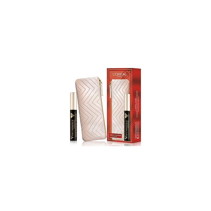 Set L'Oreal Paris: Textile Makeup Bag, Cream + Voluminous X5, Volumizing, Mascara, Extra Black, 7.5 ml - Teknashop Ltd