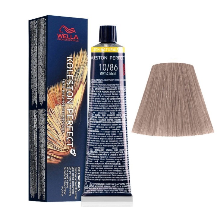 Wella Professionals, Koleston Perfect, Permanent Hair Dye, 10/86 Lightest Blonde Pearl Violet, 60 ml *Tester - Teknashop Ltd