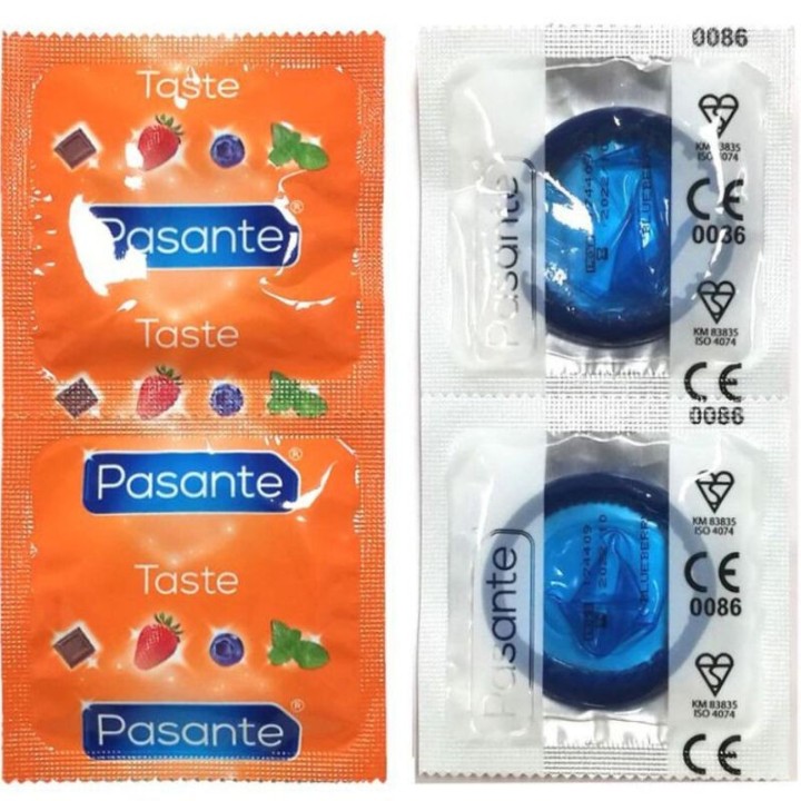 PASANTE - CONDOMS FLAVOR BLUEBERRY BAG 144 UNITS - D-236434 - Teknashop Ltd