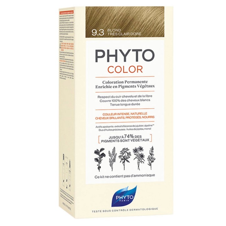 Phyto, Color, Permanent Hair Dye, 9.3 Very Light Golden Blonde, 50 ml - Teknashop Ltd