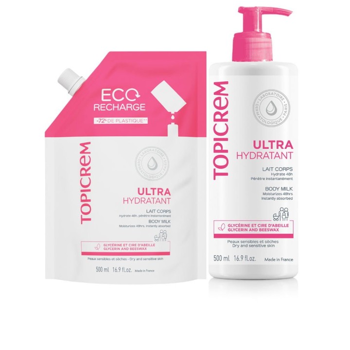 Set Topicrem: Ultra Hydratant, Body Milk, Refillable, 500 ml + Ultra Hydratant, Body Milk, Refill, 500 ml - Teknashop Ltd