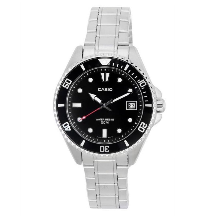 Reloj Casio Standard analógico de acero inoxidable con esfera negra de cuarzo MDV-10D-1A1 para hombre - Teknashop Ltd