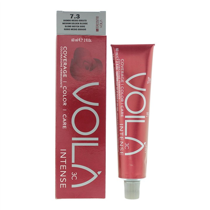 Intercosmo, Voila 3C Intense, Permanent Hair Dye, 7.3 Medium Golden Blonde, 60 ml - Teknashop Ltd