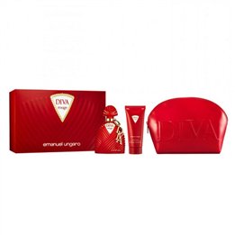 Set Emanuel Ungaro: Diva Rouge, GWP Textile Pouch, Red + Diva Rouge, Body Lotion, Body, 100 ml + Diva Rouge, Eau De Parfum, For 