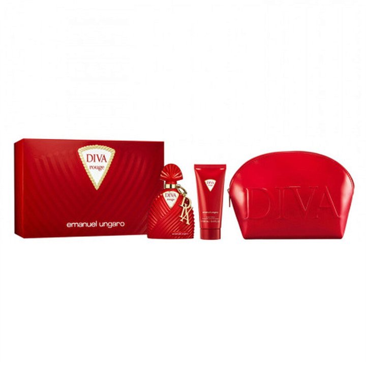 Set Emanuel Ungaro: Diva Rouge, GWP Textile Pouch, Red + Diva Rouge, Body Lotion, Body, 100 ml + Diva Rouge, Eau De Parfum, For 