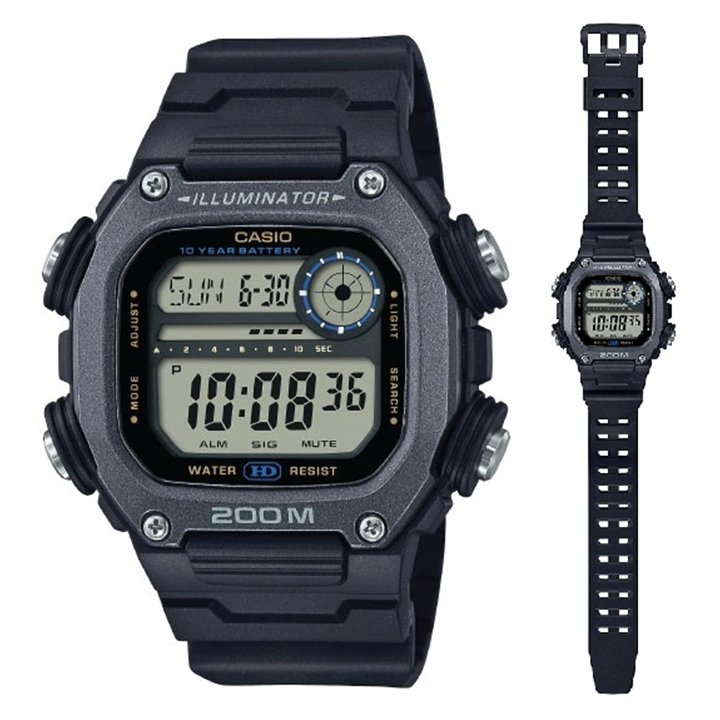 CASIO SPORT Mod. ILLUMINATOR DIVER 200M, 10 YEARS BATTERY - XL STRAP - BLACK - WW.DW-291HX-1AVDF - Teknashop Ltd
