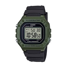 CASIO TIMELESS COLLECTION Mod. SPORT ILLUMINATOR WR 50M, ALARM, CHRONOGRAPH - ARMY GREEN - WW.W-218H-3AVEF - Teknashop Ltd