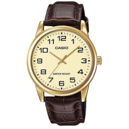CASIO COLLECTION Mod. ONLY TIME GOLD, LEATHER - CHAMPAGNE - WW.MTP-V001GL-9BUDF - Teknashop Ltd