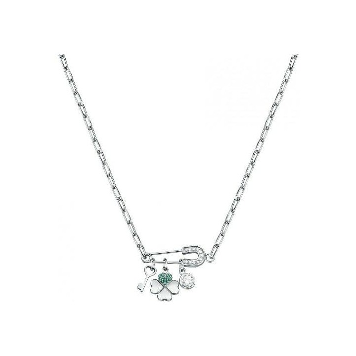 LA PETITE STORY NECKL.SAFETY PIN SS+4LEAF CLOVER WITH CZ - LPS10ARR01 - Teknashop Ltd