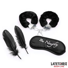 3 Pieces Set Mask, Handcuffs and Feathers Black - 8436615001743 - Teknashop Ltd