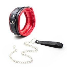 Collar With Metal Leash Padded Interior Red/Black - 843658379488 - Teknashop Ltd