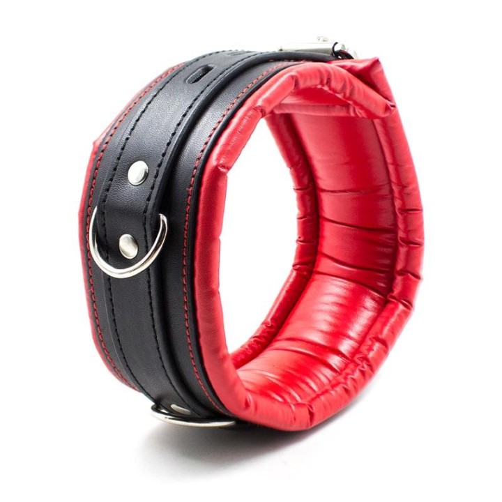 Collar With Metal Leash Padded Interior Red/Black - 843658379488 - Teknashop Ltd