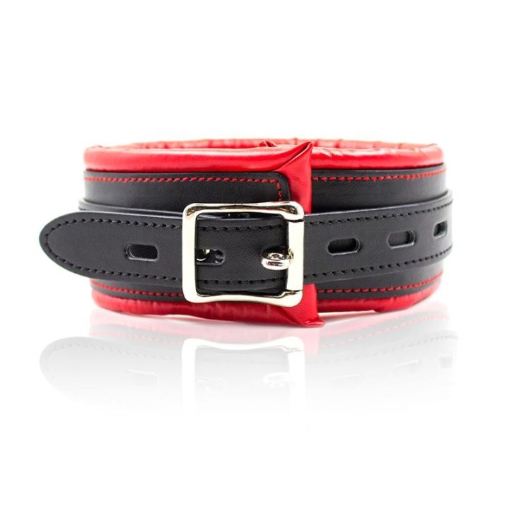 Collar With Metal Leash Padded Interior Red/Black - 843658379488 - Teknashop Ltd