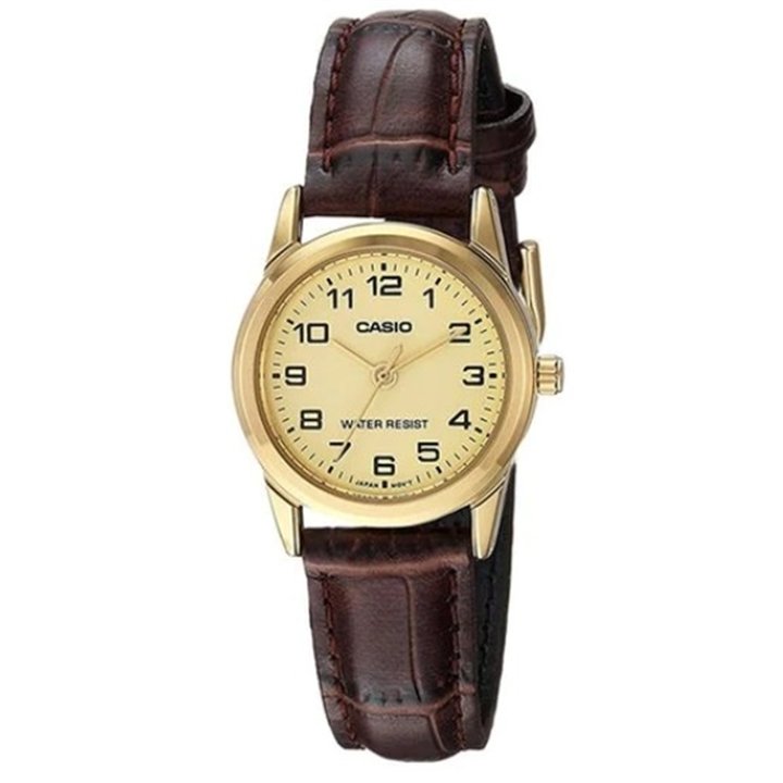 CASIO COLLECTION Mod. LADY 3H GOLD, LEATHER - GOLD - WW.LTP-V001GL-9BUDF - Teknashop Ltd