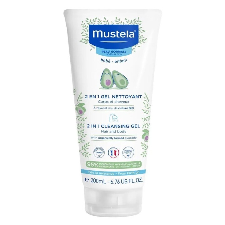 Mustela, 2 In 1, Avocado, Gentle Cleansing, Cleansing Gel, For Face & Hair, 200 ml - Teknashop Ltd