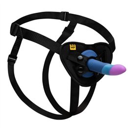 ROMP - PICCOLO HARNESS + SILICONE DILDO WITH TRICOLOR SUCTION CUP 14 CM - D-245886 - Teknashop Ltd