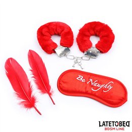 3 Pieces Bondage Set Cuffs, Eye Mask and Feathers - 8436615001446 - Teknashop Ltd
