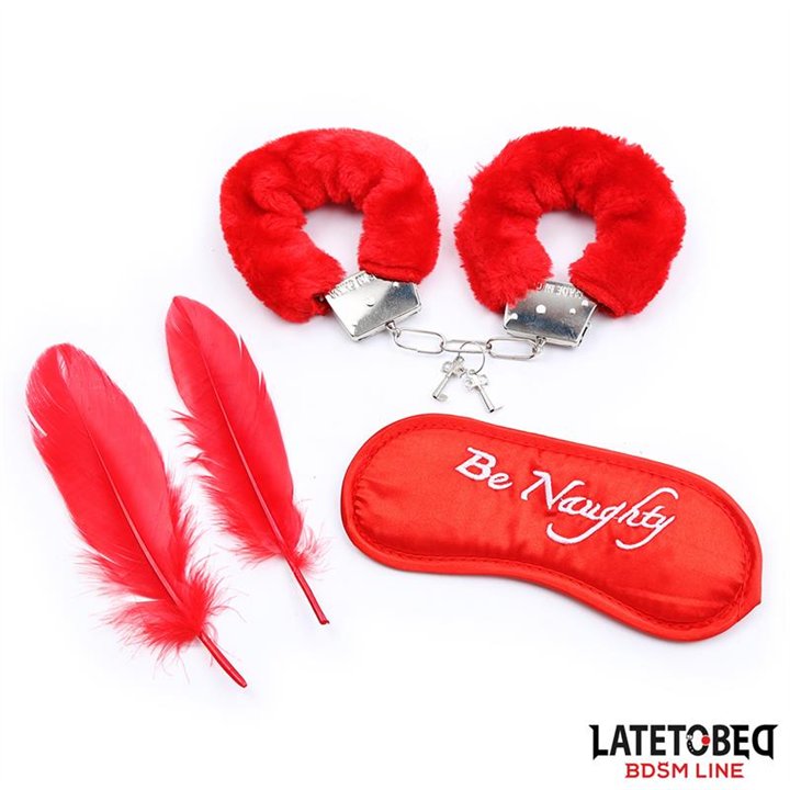 3 Pieces Bondage Set Cuffs, Eye Mask and Feathers - 8436615001446 - Teknashop Ltd