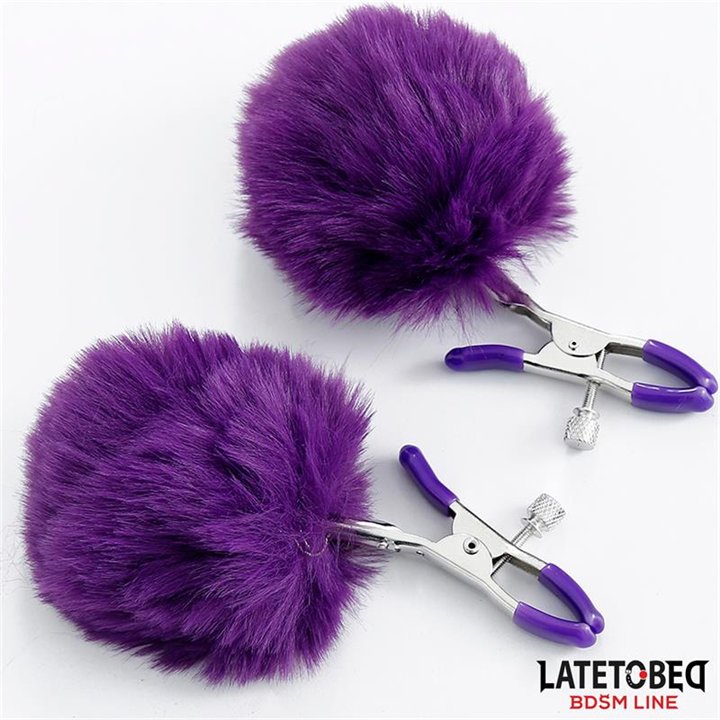 Nipple Clamps with Purple Fur - 8436615001125 - Teknashop Ltd