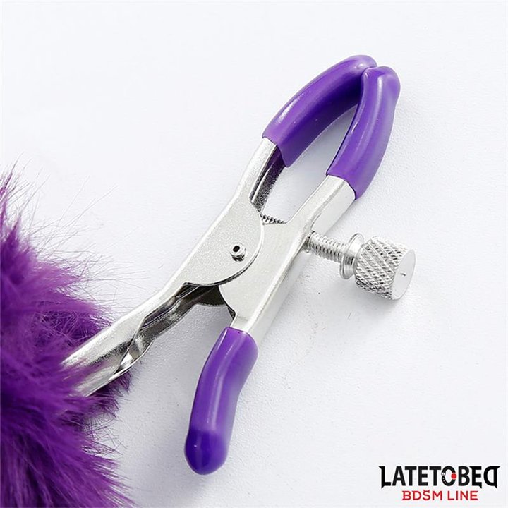 Nipple Clamps with Purple Fur - 8436615001125 - Teknashop Ltd