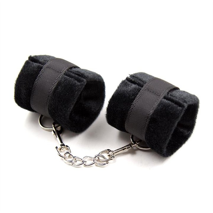 Handcuffs with Velcro with Long Fur Black - FI-461 - Teknashop Ltd