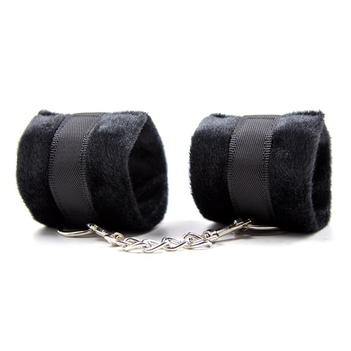 Handcuffs with Velcro with Long Fur Black - FI-461 - Teknashop Ltd