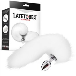 Metal Butt Plug with Foxy Tail Velvet Touch 40 cm White - F-384 - Teknashop Ltd
