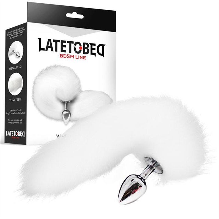 Metal Butt Plug with Foxy Tail Velvet Touch 40 cm White - F-384 - Teknashop Ltd