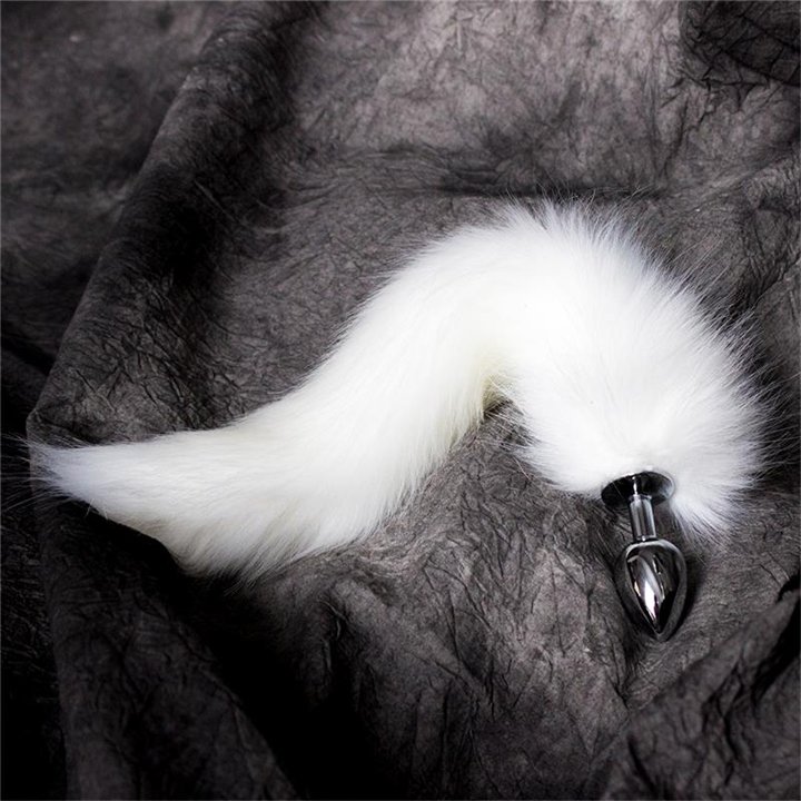 Metal Butt Plug with Foxy Tail Velvet Touch 40 cm White - F-384 - Teknashop Ltd