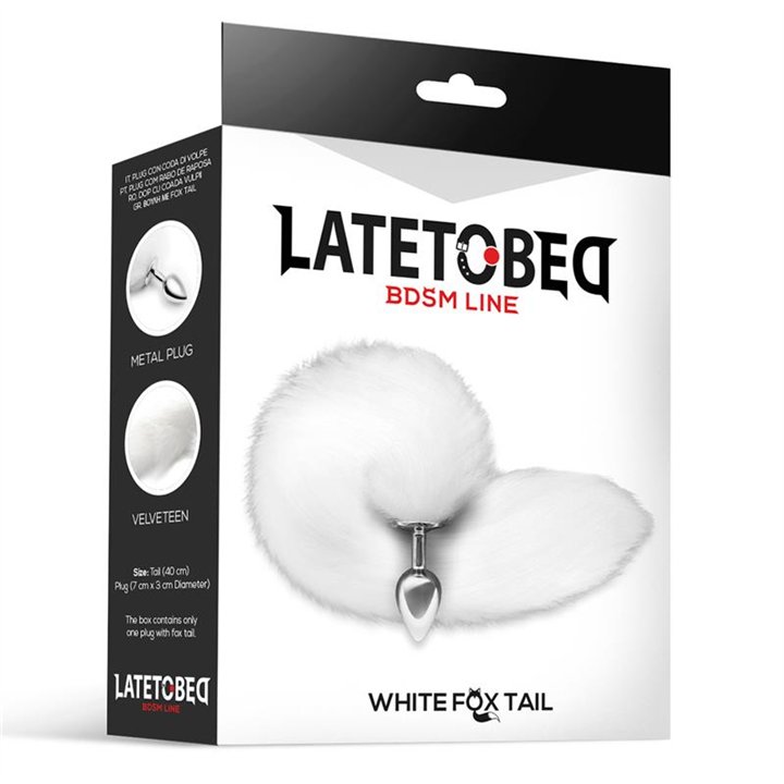 Metal Butt Plug with Foxy Tail Velvet Touch 40 cm White - F-384 - Teknashop Ltd