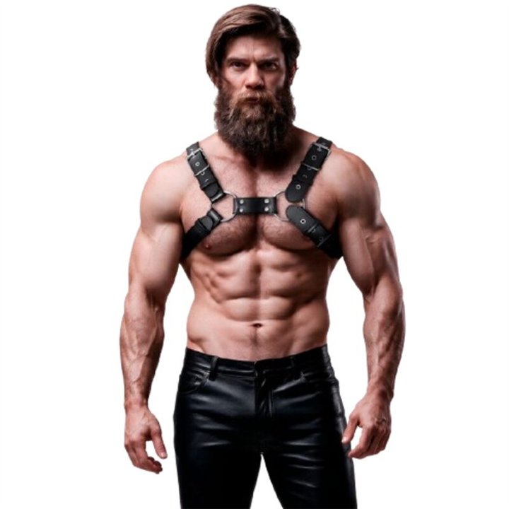 FETISH SUBMISSIVE ATTITUDE - MENS ADJUSTABLE ECO-LEATHER CHEST BULLDOG HARNESS - D-235871 - Teknashop Ltd