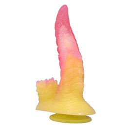 POWER MONSTERS - RIPPLIED MONSTER FANTASY DILDO WITH SUCTION CUP 22.5 CM Ø 5.5 CM PINK & YELLOW - D-246093 - Teknashop Ltd
