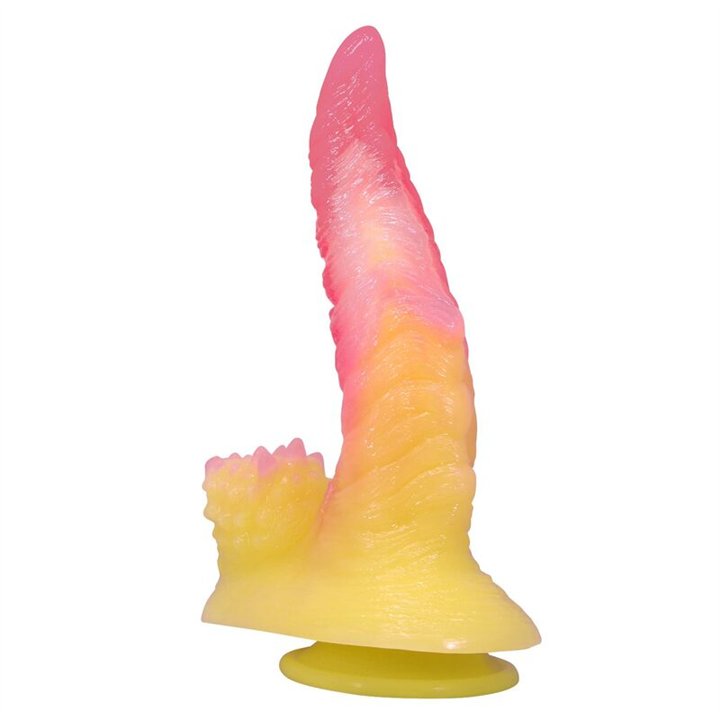 POWER MONSTERS - RIPPLIED MONSTER FANTASY DILDO WITH SUCTION CUP 22.5 CM Ø 5.5 CM PINK & YELLOW - D-246093 - Teknashop Ltd