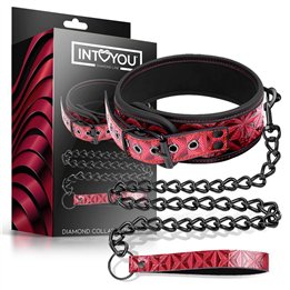 Adjustable Collar With Leash Diamond Vegan Leather - DL-487 - Teknashop Ltd