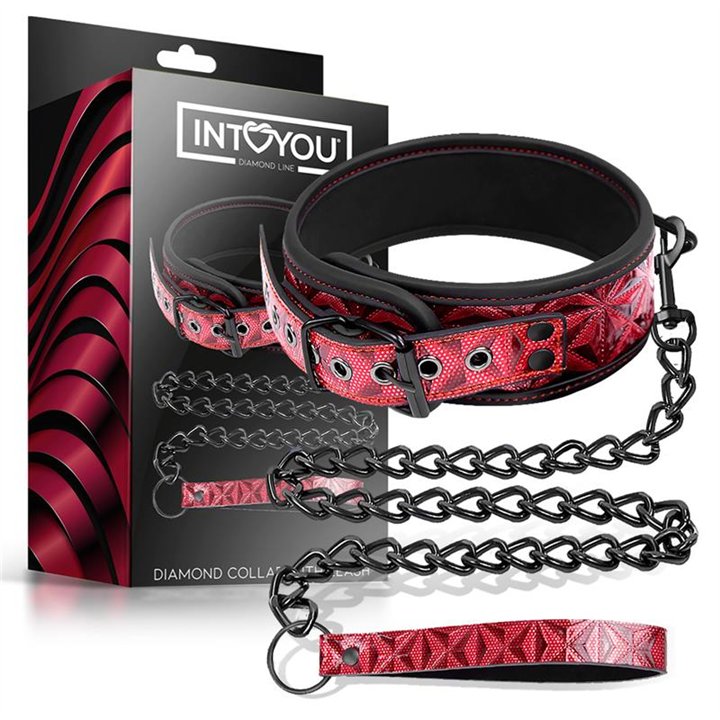 Adjustable Collar With Leash Diamond Vegan Leather - DL-487 - Teknashop Ltd